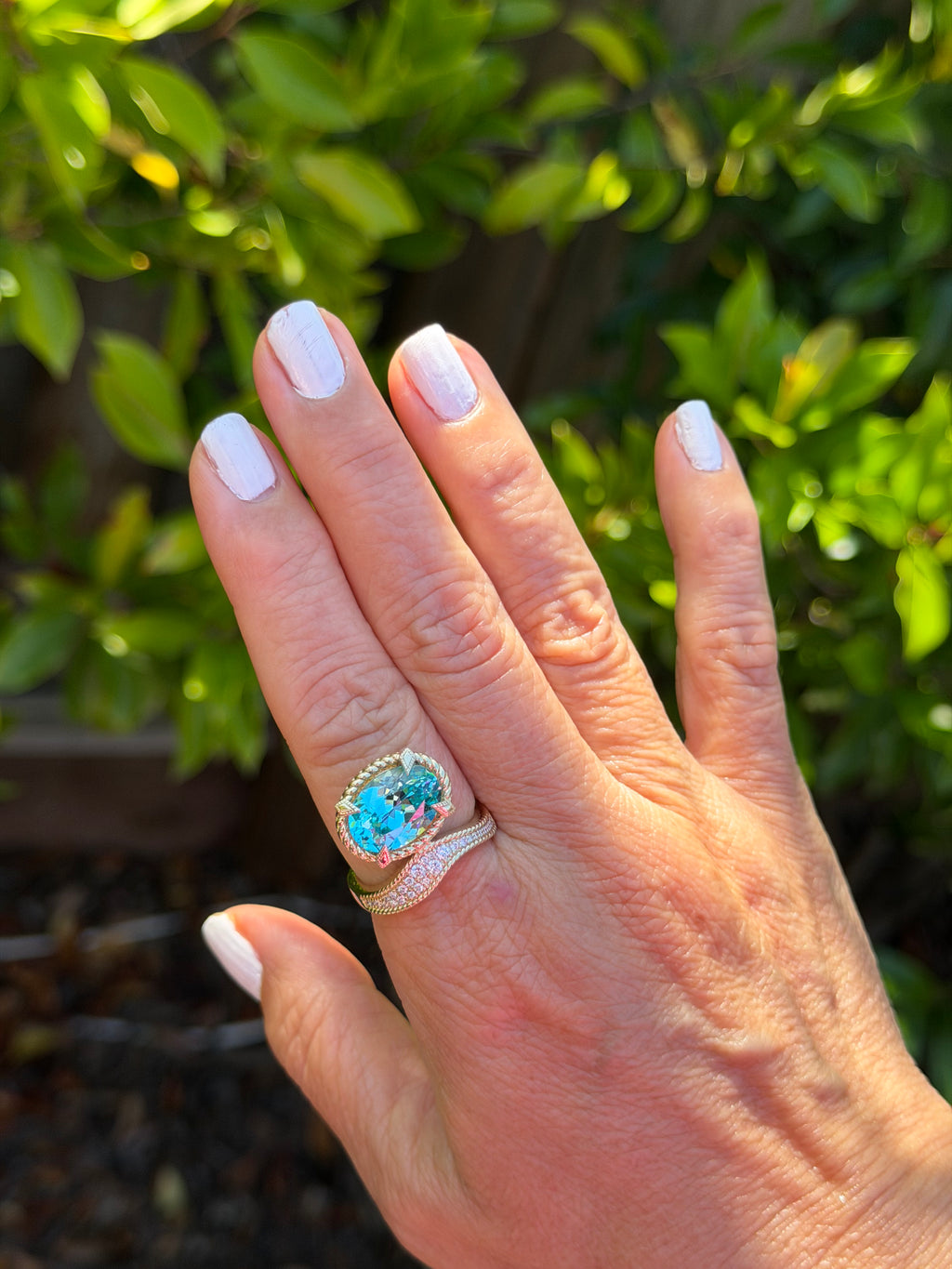 Wave Ring in Laboratory Paraiba Sapphire