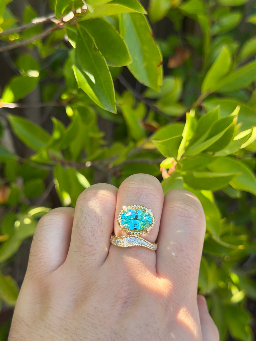 Wave Ring in Laboratory Paraiba Sapphire