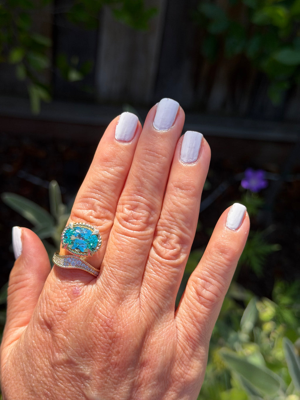 Wave Ring in Laboratory Paraiba Sapphire