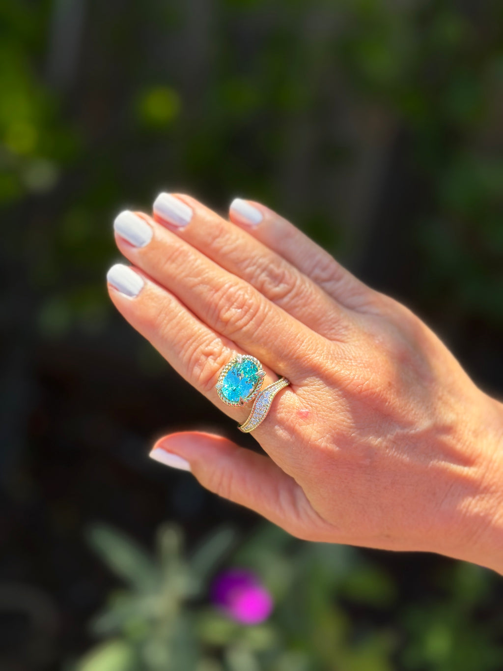Wave Ring in Laboratory Paraiba Sapphire