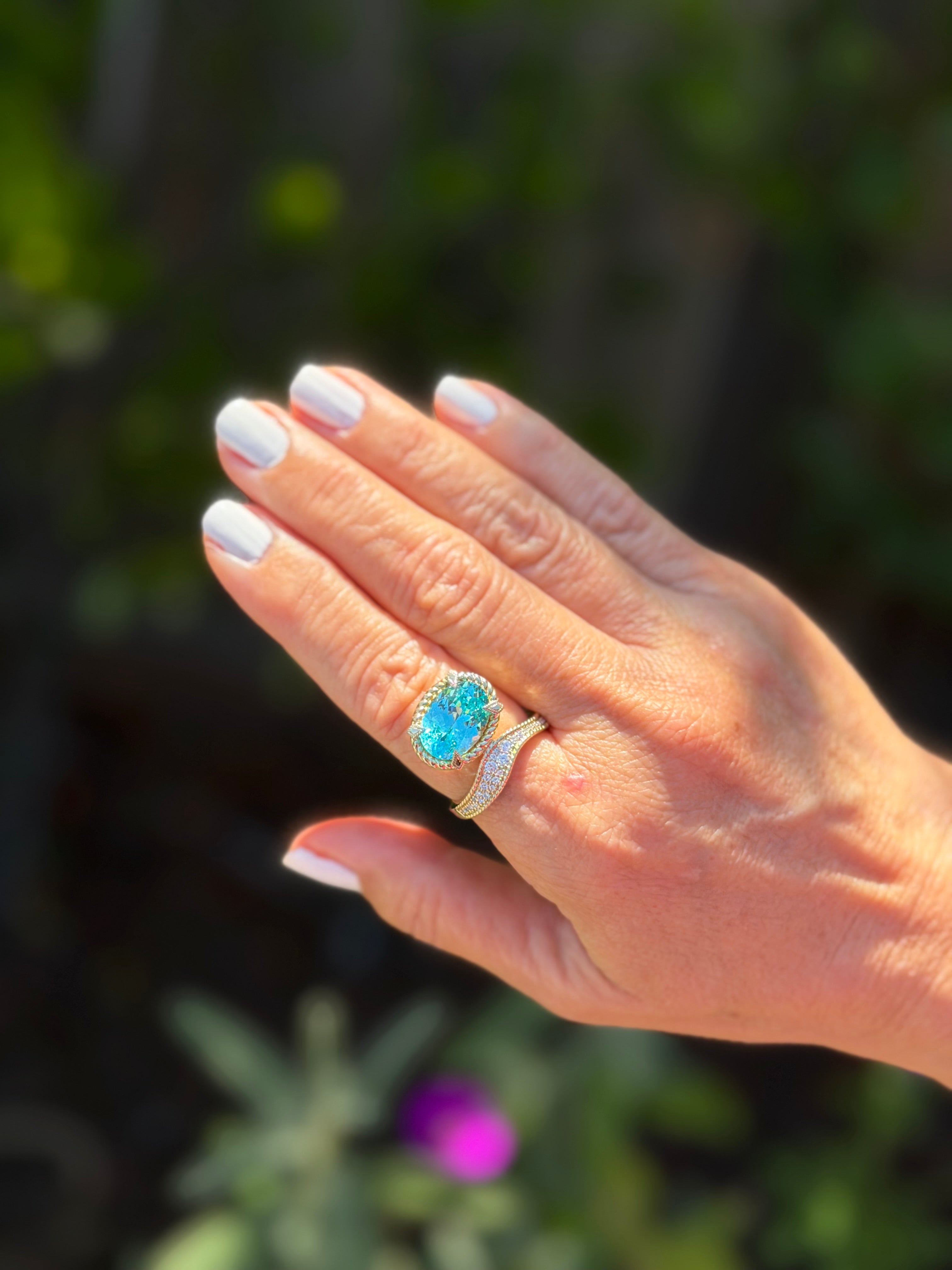Wave Ring in Laboratory Paraiba Sapphire