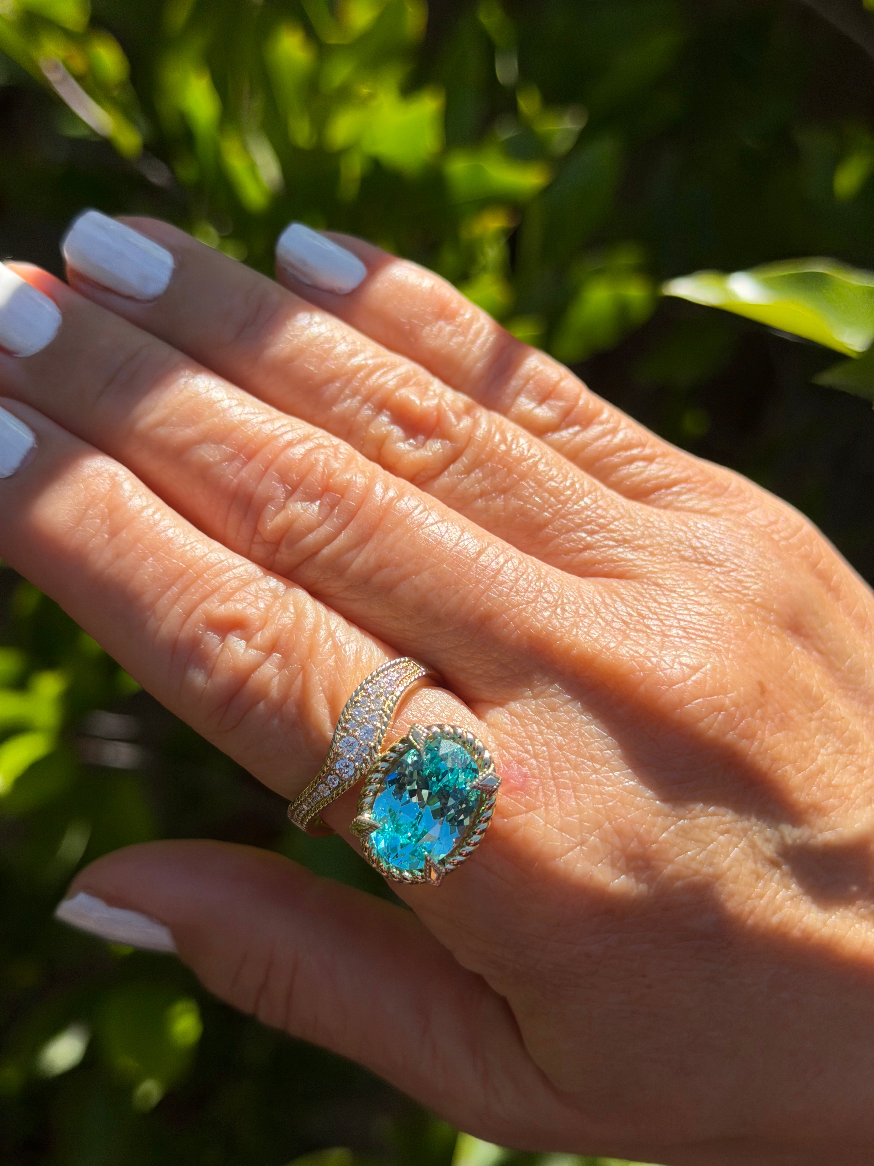 Wave Ring in Laboratory Paraiba Sapphire